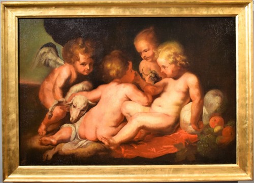 Putti&#039;s Bacchanal  - P. Paul Rubens School - Paintings & Drawings Style Louis XIV
